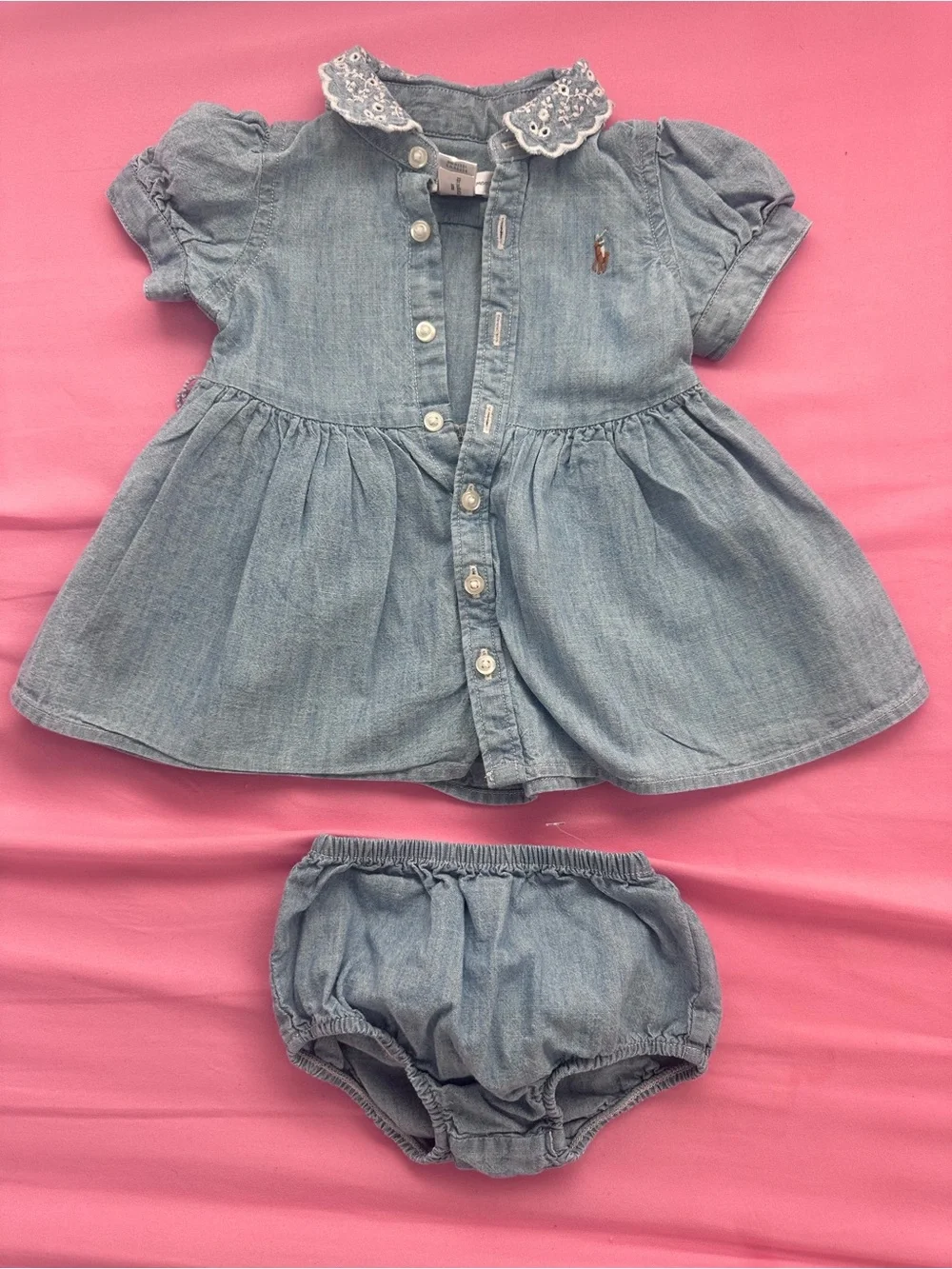 Ralph Lauren Light Blue Denim Dress with Matching Bloomers